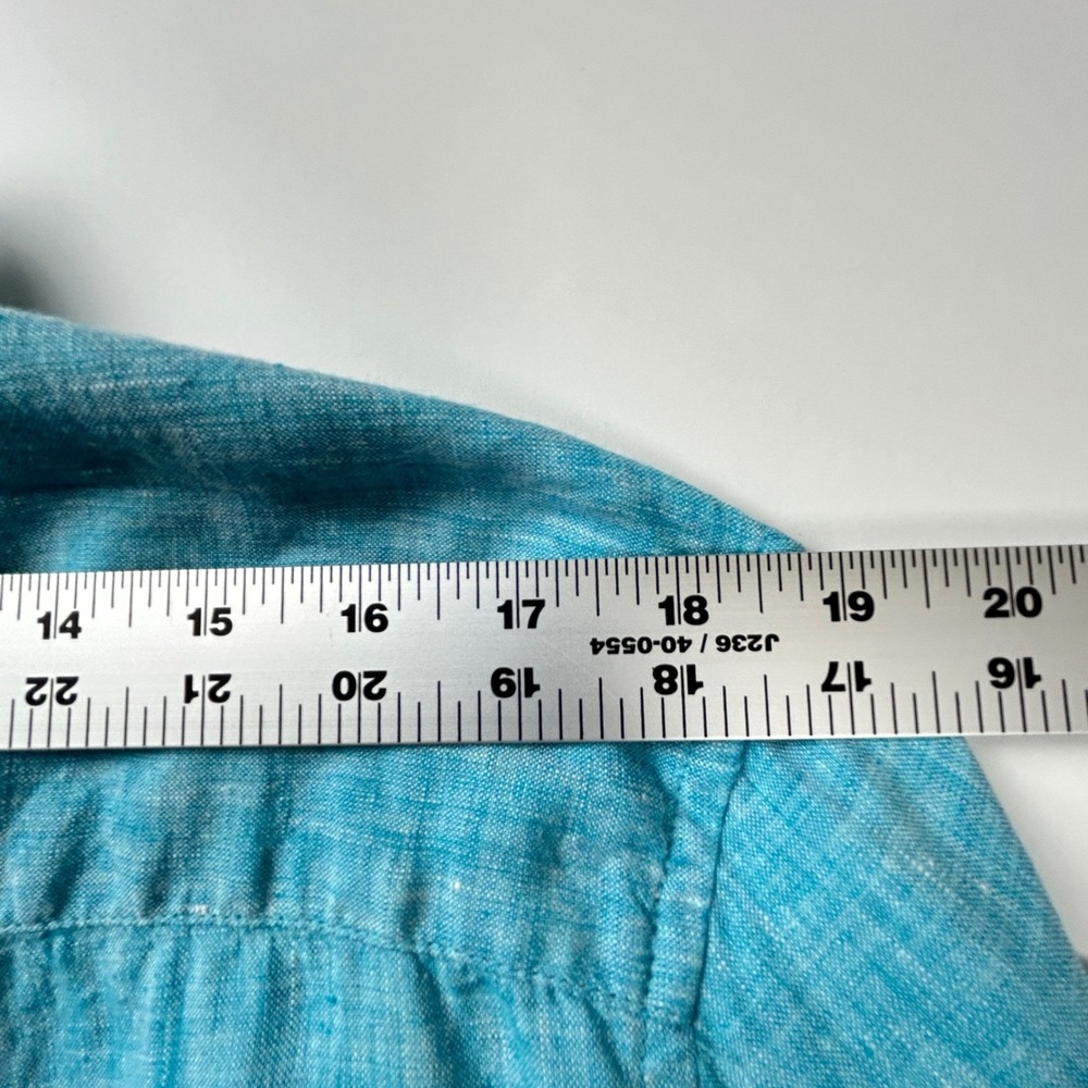 Tobias Linen Button Down Shirt Mens Medium Turquoise Long Sleeve Casual Vacation - Picture 15 of 16